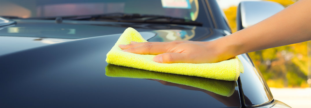 person waxing car