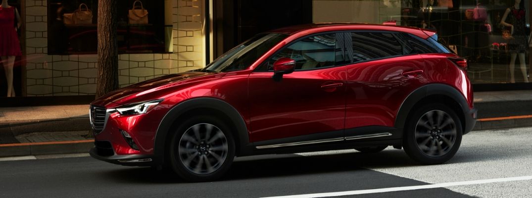 Exterior view of a red 2019 Mazda CX-3