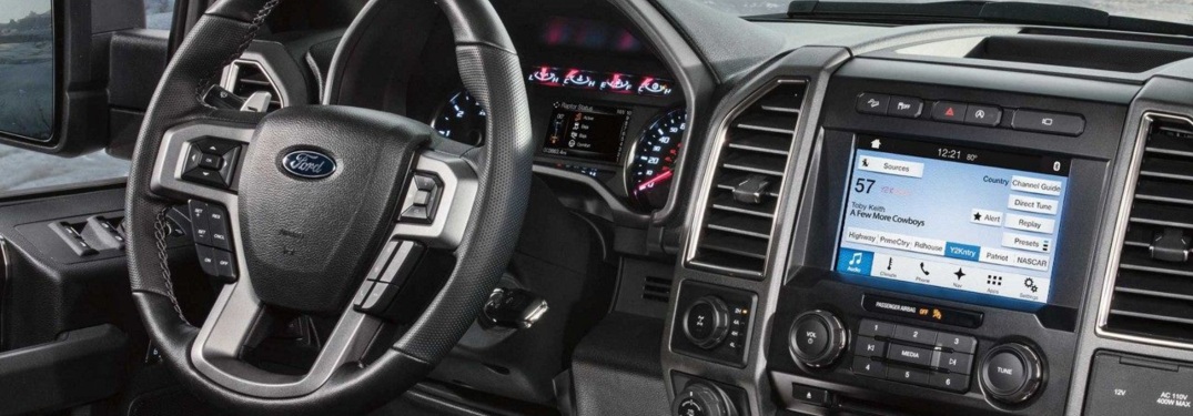 Steering wheel and infotainment system of the 2018 Ford F-150 Raptor