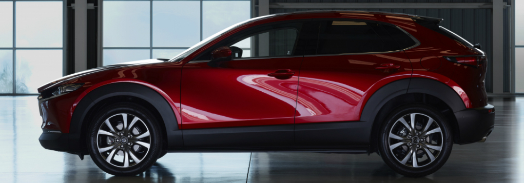 Side view of red 2020 Mazda CX-30