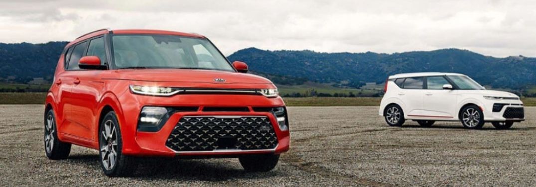 Two 2021 Kia Souls parked outside front view