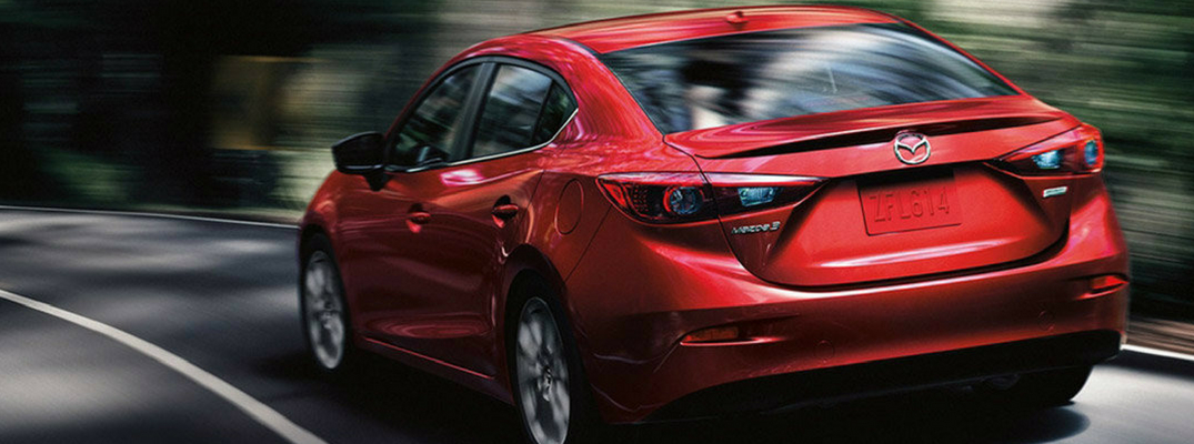 2018 Mazda3 4-Door Sedan Rear View of Red Exterior