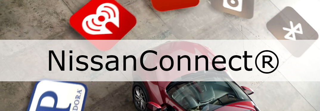 What is NissanConnect? with image of a Nissan Altima with app icons around it