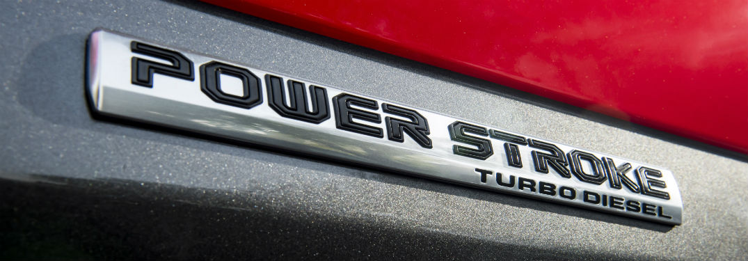 close up of the Power Stroke logo on a 2018 Ford F-150 Diesel