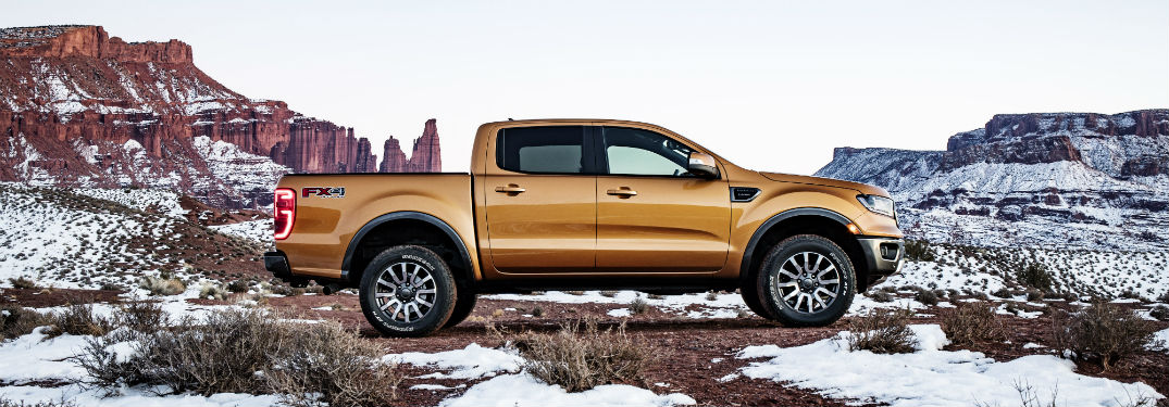 side view of a gold 2019 Ford Ranger