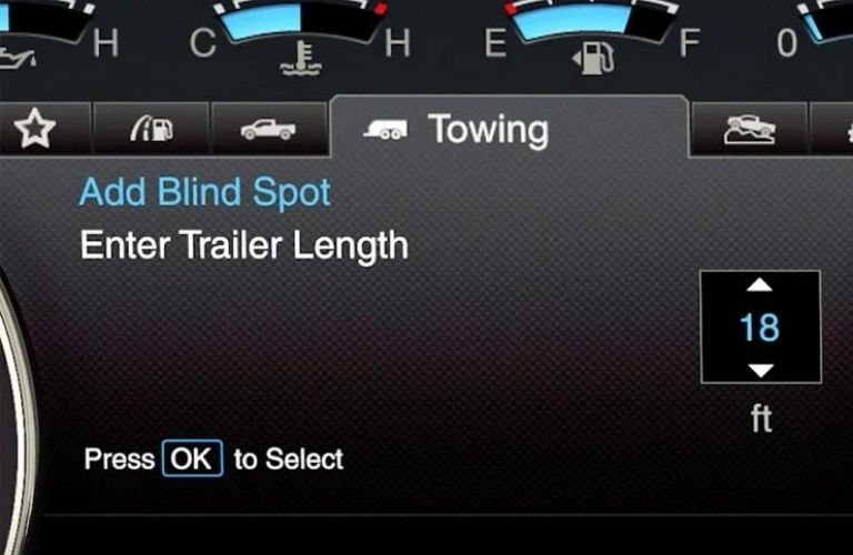 Ford BLIS® with trailer coverage setup display.