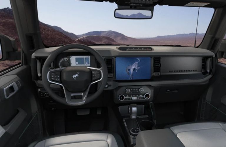 View of the front console of the 2022 Ford Bronco Everglades