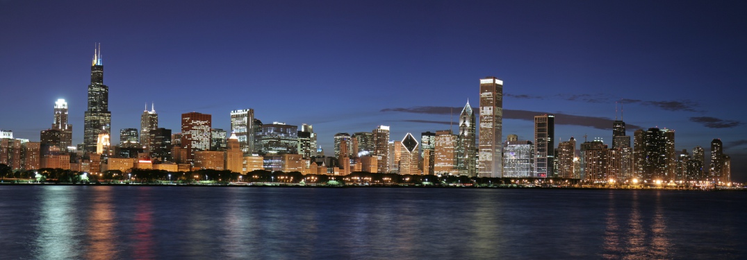 Chicago skyline at night wide