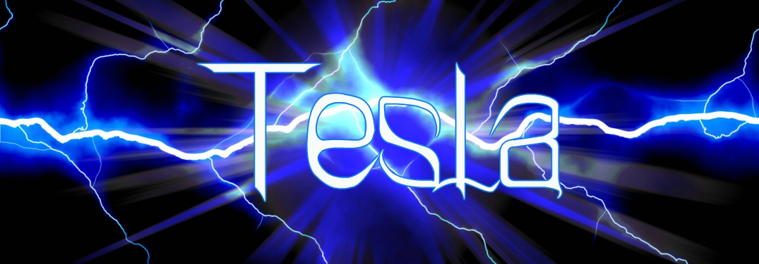 Electricity on a black background with Tesla text