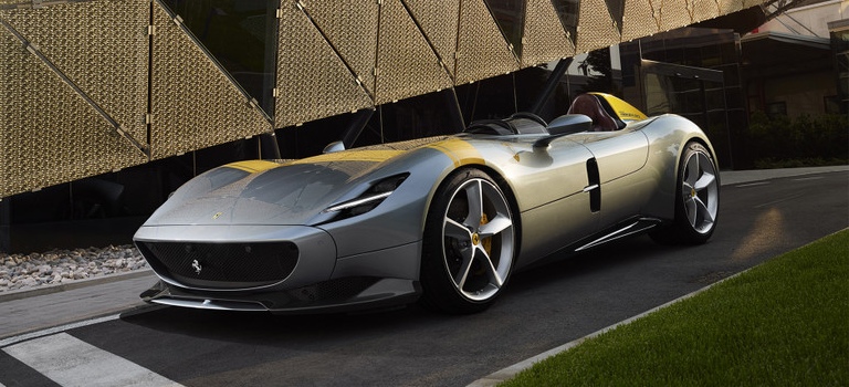 2019 Ferrari Monza SP1 gray and yellow side view