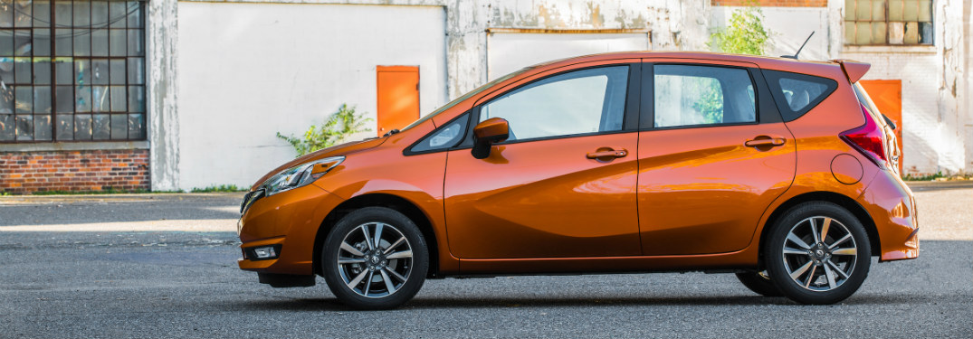 side view of orange 2018 nissan versa note