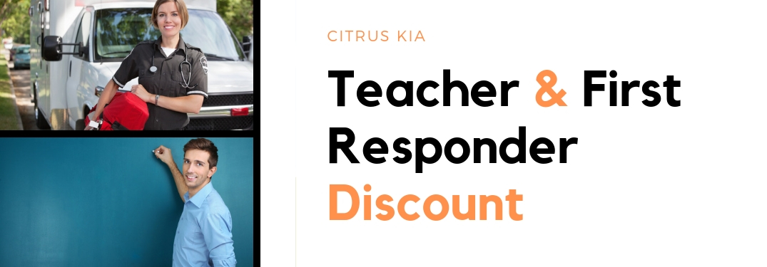 Teacher and first responder beside Citrus Kia Teacher and First Responder Discount text