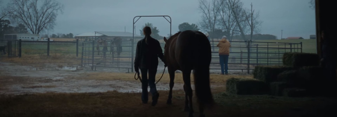 Woman walking a horse in Kia Super Bowl ad
