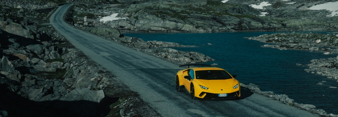 Lamborghini Aventador yellow front view in the country