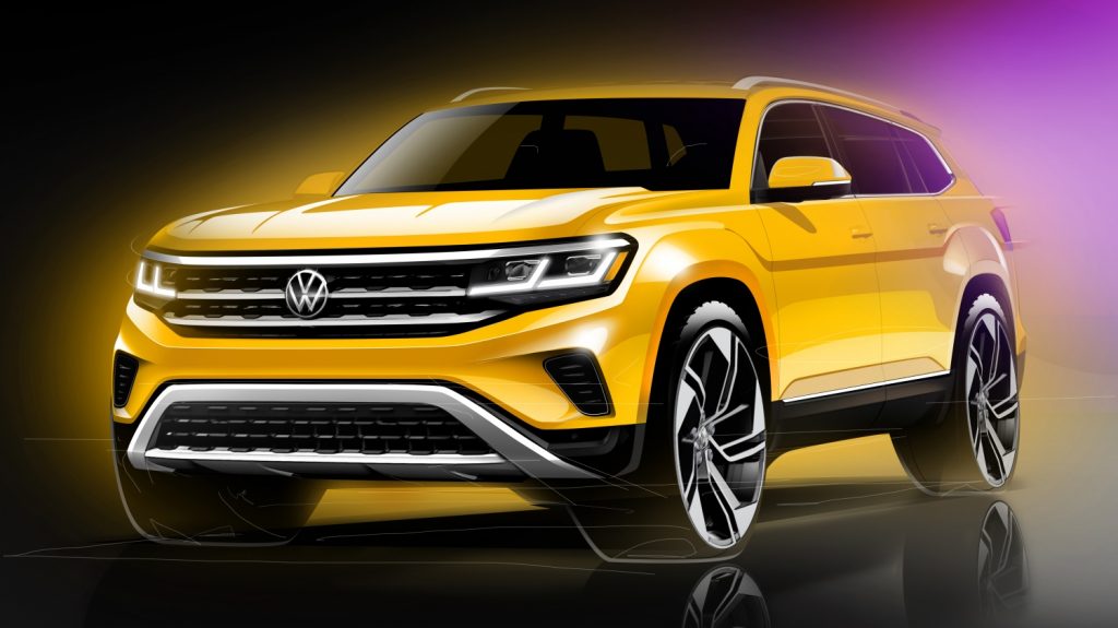 front of yellow 2021 Volkswagen Atlas