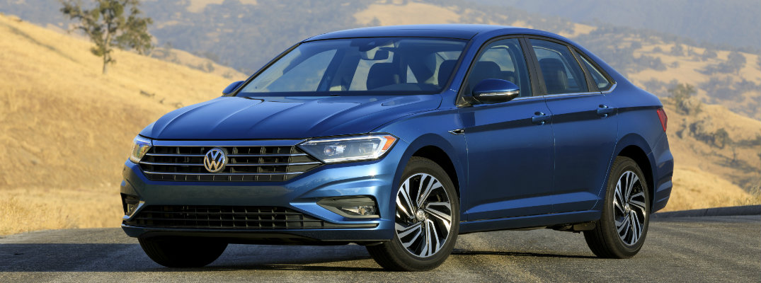 Newly-redesigned 2019 Volkswagen Jetta in blue paint color