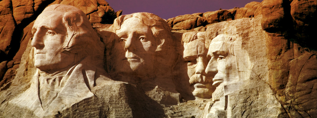South Dakota's Mount Rushmore with golden light