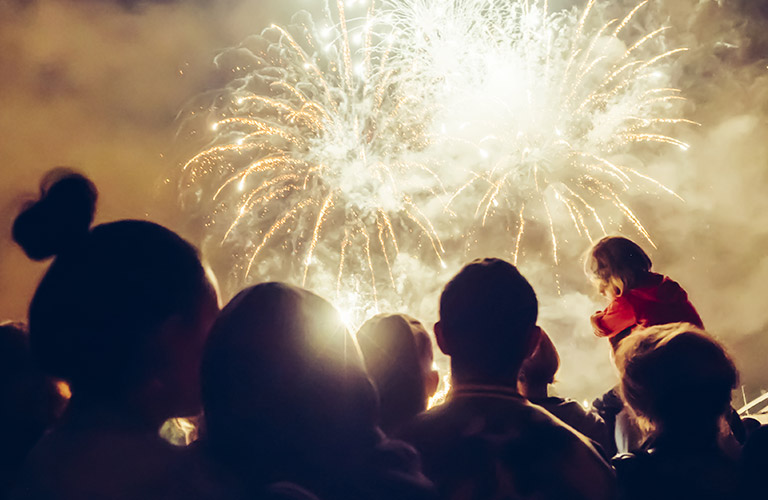 Families watching fireworks go off