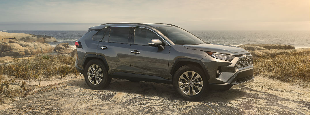 2019 Toyota RAV4 Side View with Ocean and Sunset Background