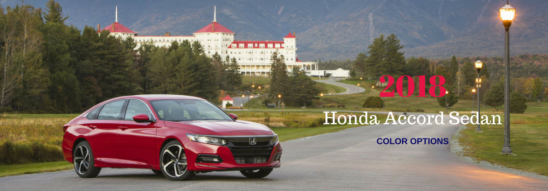 2018 Honda Accord Sedan Color Options, text on an passenger side exterior image of a red 2018 Honda Accord Sedan