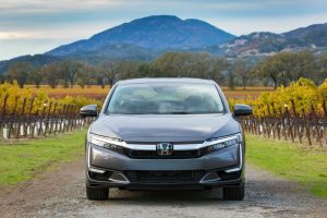 2020 Honda Clarity Plug-In Hybrid in front of mountain range