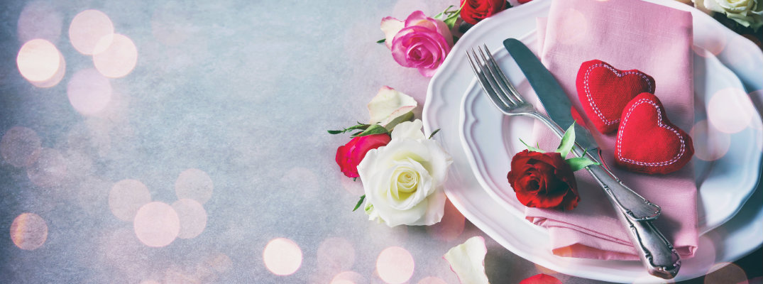 red, white, and pink Valentine's Day dinner