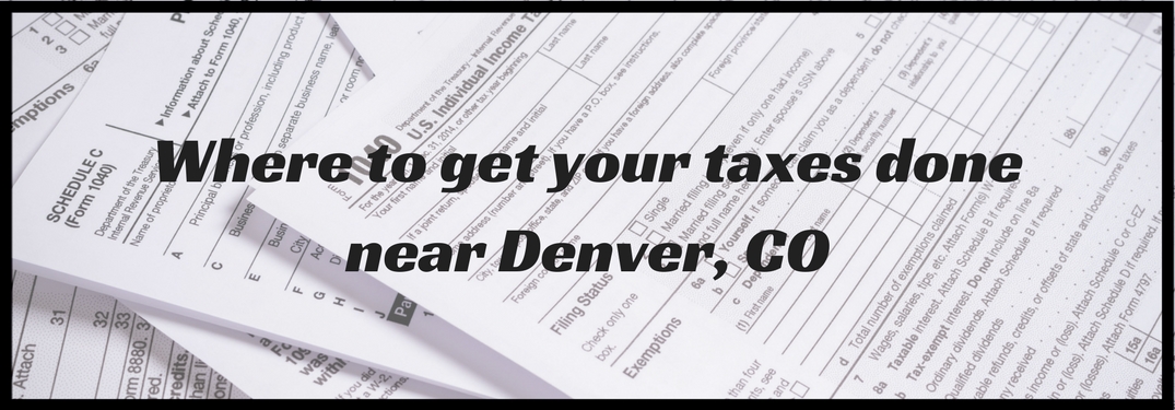 Where to get your taxes done in Denver CO overlaid on a pile of tax forms