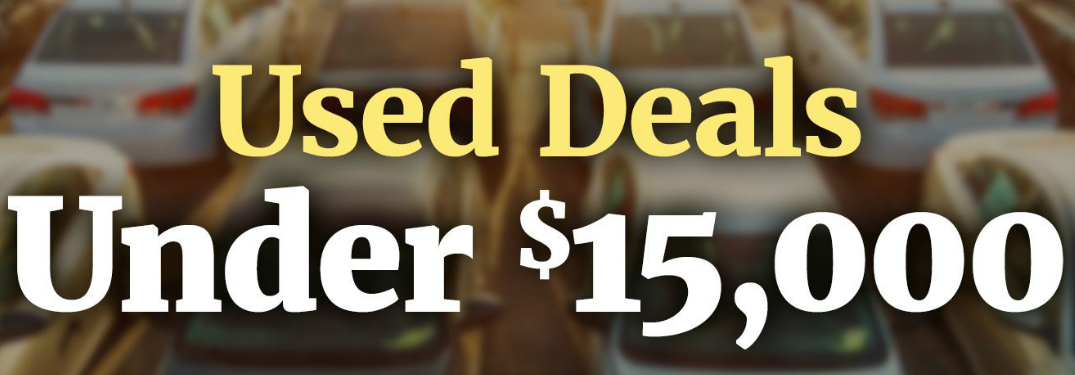 Used Deals Under $15,000 title and a background of many cars