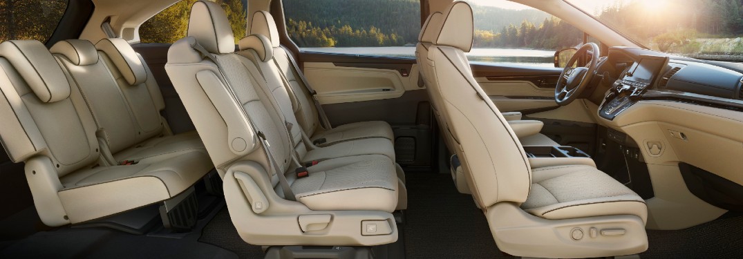 2021 Honda Odyssey interior side shot of 3-row seating space and upholstery