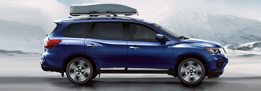 blue 2020 Nissan Pathfinder side view