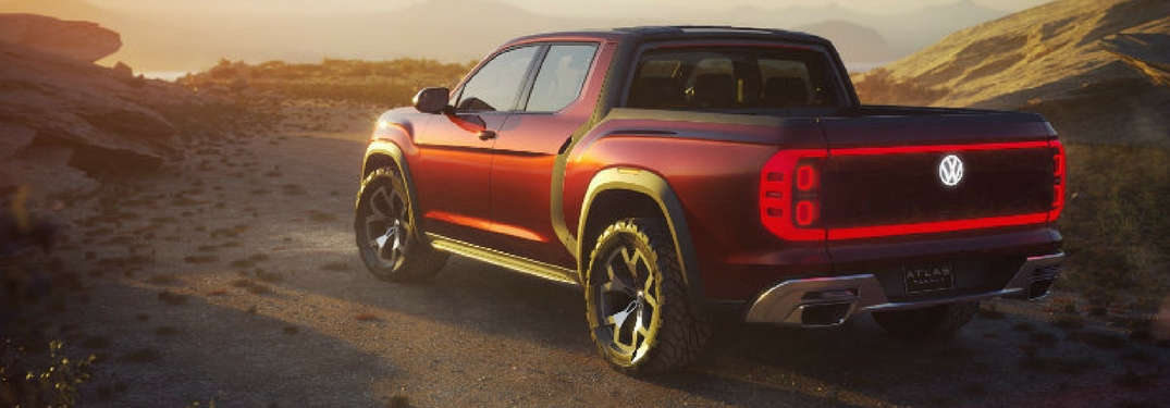 rear view of 2018 volkswagen atlas tanoak pickup truck concept with led lights
