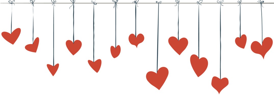 hearts hanging from string