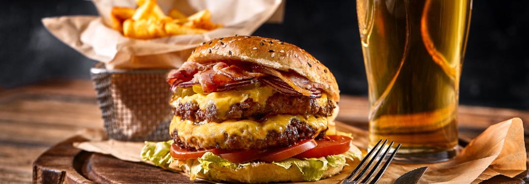burger fries and beer