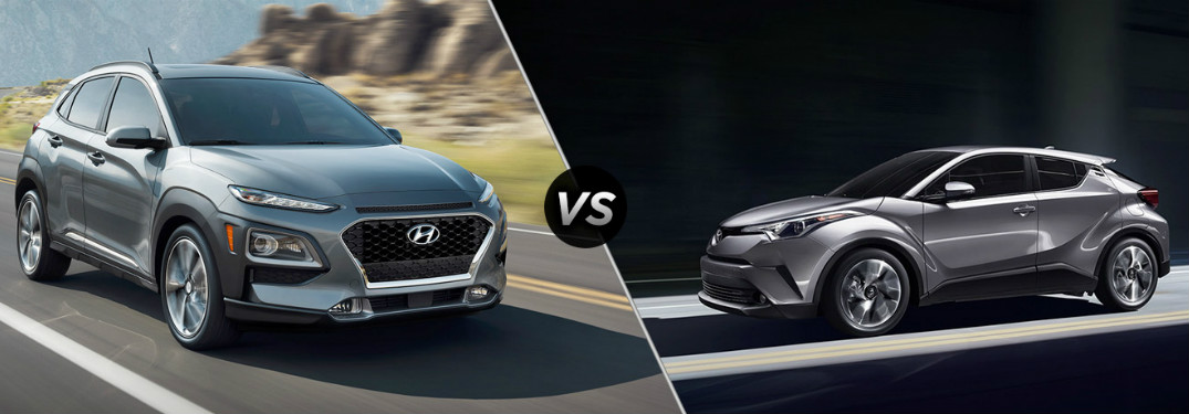 2018 Hyundai Kona vs 2018 Toyota C-HR exterior of both crossovers