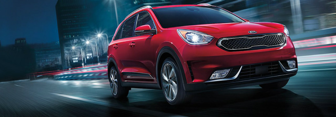 2018 Kia Niro driving down road at night