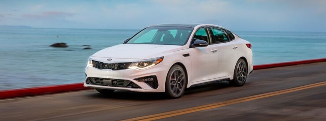 Exterior view of a white 2020 Kia Optima