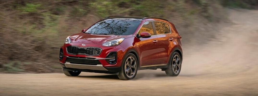 Exterior view of a red 2020 Kia Sportage