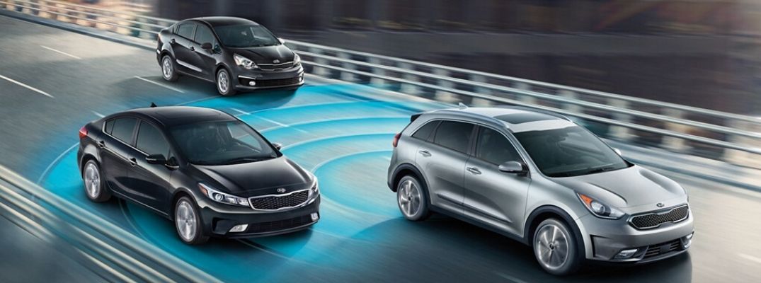 Visual representation of the Kia Drive Wise features being utilized by a 2019 Kia Niro