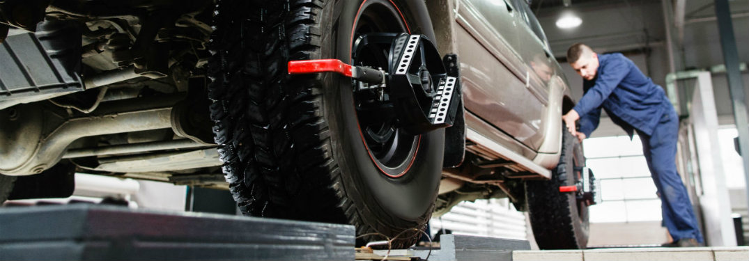 Tire being serviced