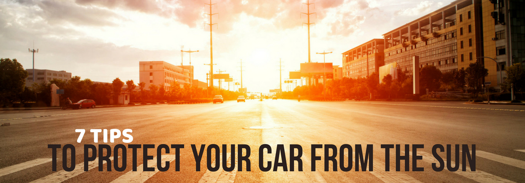 image-of-multiple-lane-street-looking-toward-sunset-with-title-that-reads-7-tips-to-protect-your-car-from-the-sun