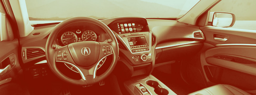 Sepia-tone image of the 2019 Acura MDX front dash