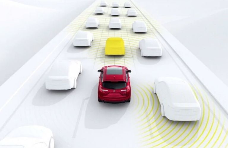 Visual representation of the AcuraWatch™ Adaptive Cruise Control with Low-Speed Follow feature