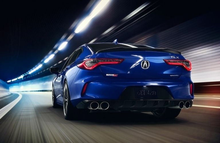 Blue 2021 Acura TLX Type S Rear Exterior in a Tunnel