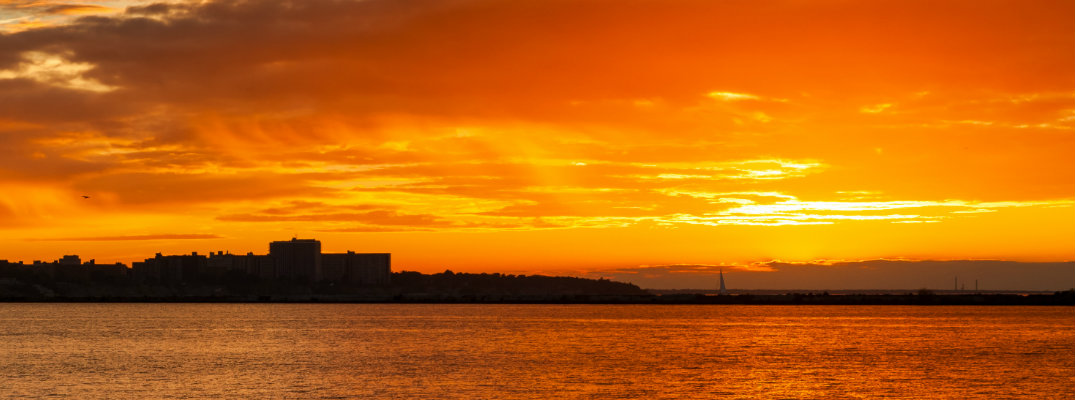 Brilliant orange sunset on Lake Erie