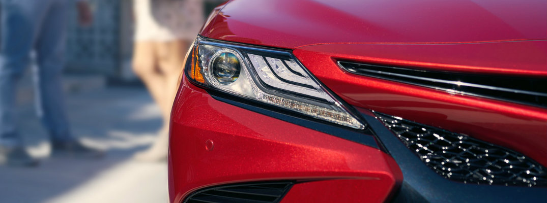 Isolated shot of 2018 Toyota Camry XSE headlight and grille