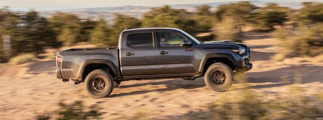 Exterior view of a gray 2020 Toyota Tacoma