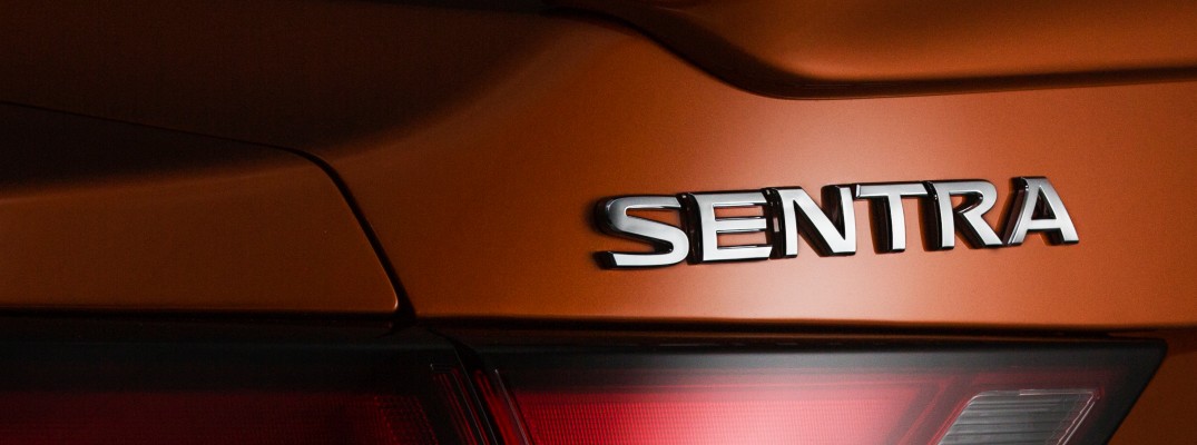 A photo of the Sentra badge used on the back of the 2020 Nissan Sentra.