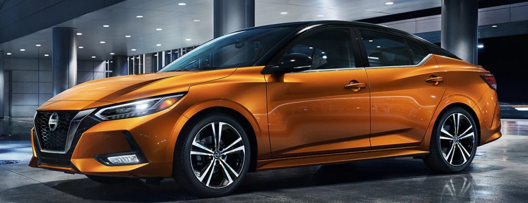 2020 Nissan Sentra orange side view at night