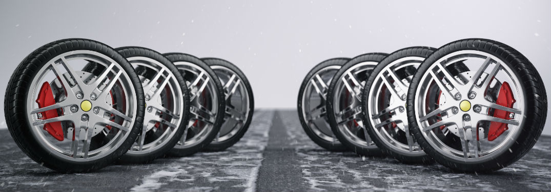 two diagonal lines of tires standing up