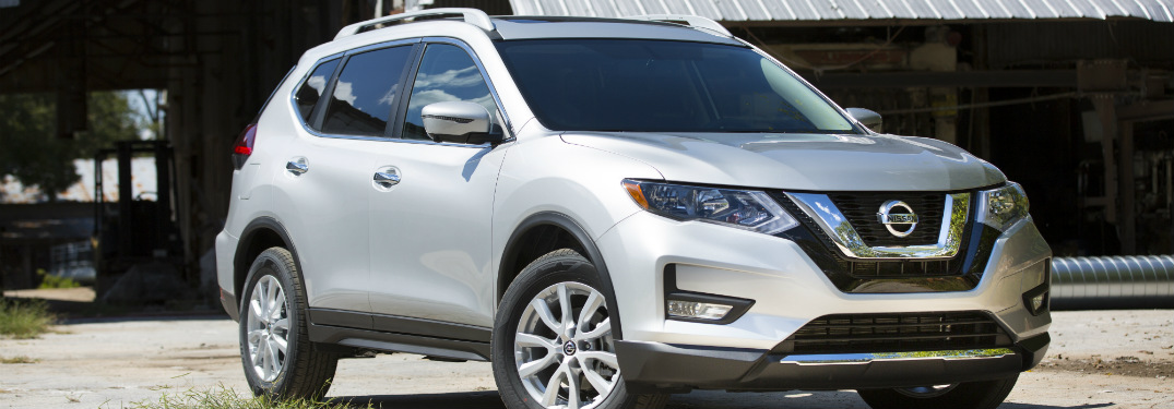 front and side view of silver 2018 nissan rogue